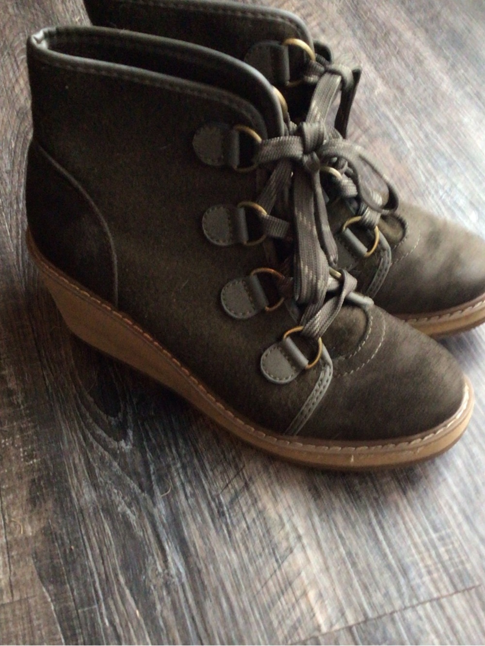 Merona Olive Suede Lace-Up Wedge Booties